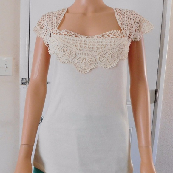 Ralph Lauren Tops - Ralph Lauren Jersey Crochet Lace Tee Top L XL